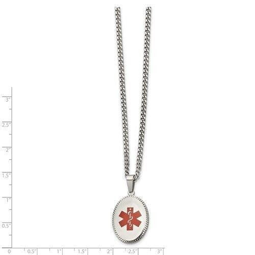 Chisel Stainless Steel w/ Red Enamel Oval Medical ID Pendant 20in Chain