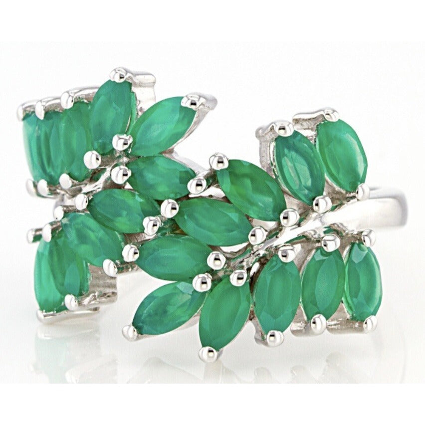 2.21ctw Marquise Green Onyx Rhodium Over Sterling Silver Bypass Ring Elegant Design