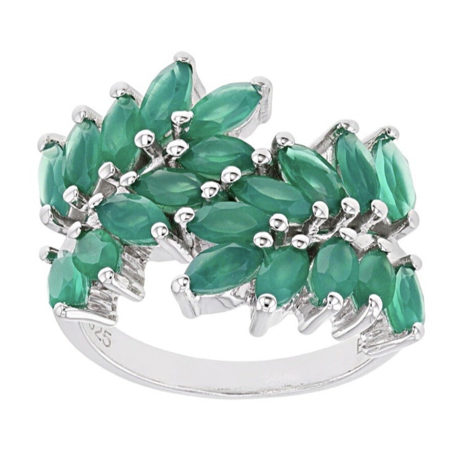2.21ctw Marquise Green Onyx Rhodium Over Sterling Silver Bypass Ring Elegant Design