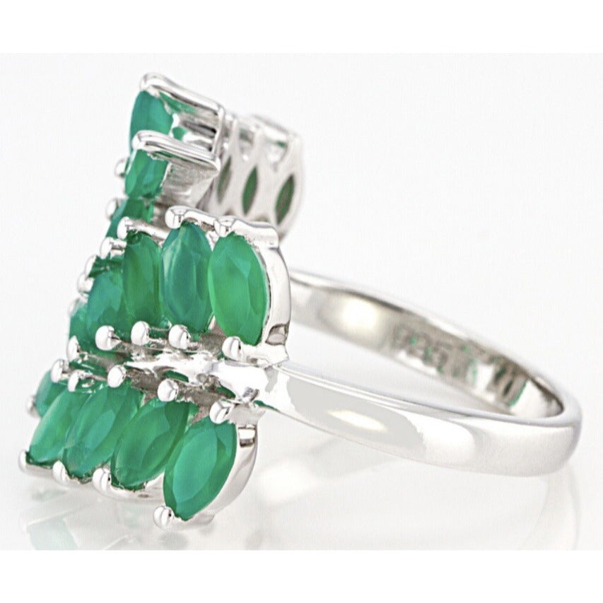 2.21ctw Marquise Green Onyx Rhodium Over Sterling Silver Bypass Ring Elegant Design