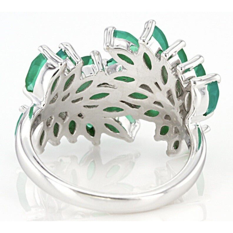 2.21ctw Marquise Green Onyx Rhodium Over Sterling Silver Bypass Ring Elegant Design