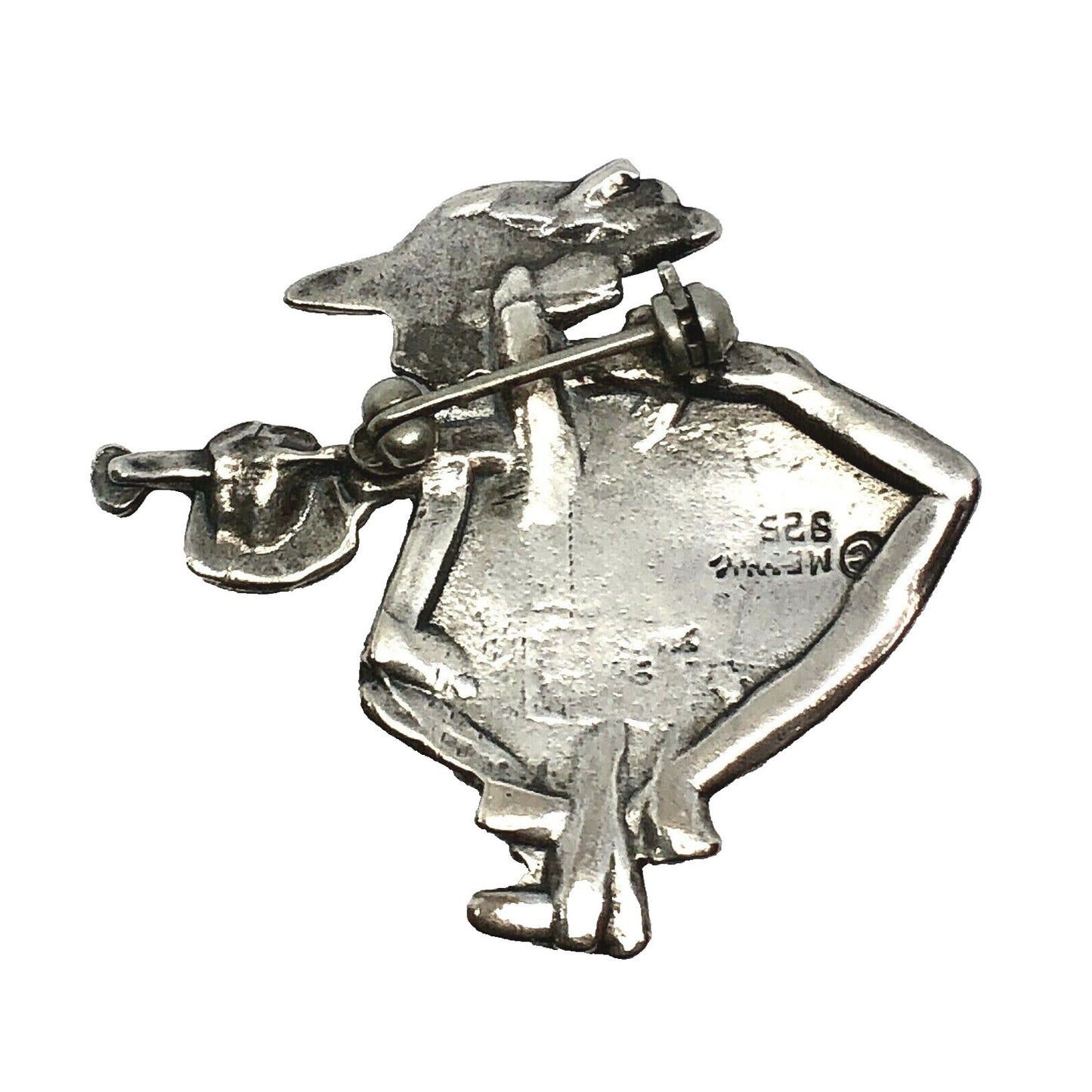 Sterling Silver Colonial Girl Gardening Day Pin Brooch 925 Vintage Design 12.2g