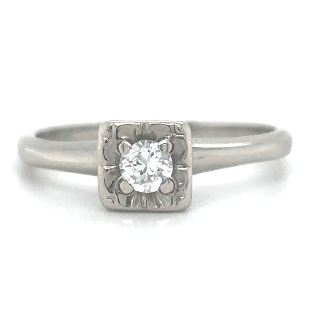 14k White Gold 1/4ctw Diamond Solitaire Size 5.25 Engagement Band Ring 1.9g