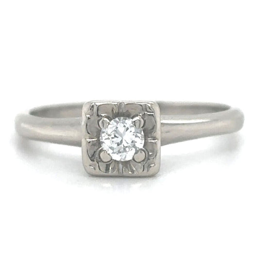 14k White Gold 1/4ctw Diamond Solitaire Size 5.25 Engagement Band Ring 1.9g