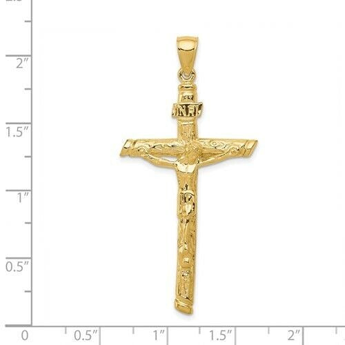 Large 14K Yellow Gold INRI Crucifix Pendant Religious