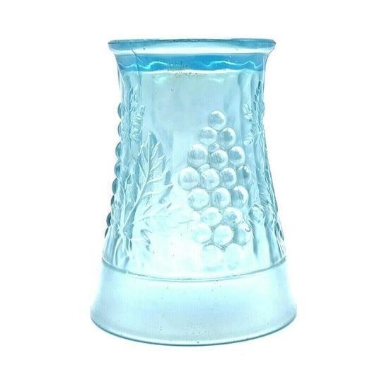 Vintage Blue Carnival Glass Vase With Grape & Leaf Pattern 6 Inches Tall Flared Rim Design Elegant Home Decor