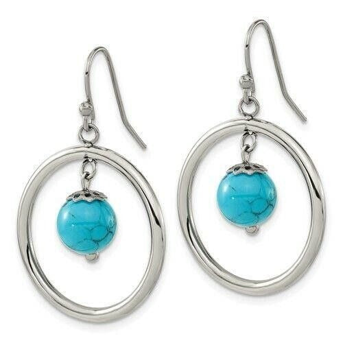 Chisel Stainless Steel Polished with Synthetic Turquoise Dangle Earrings
