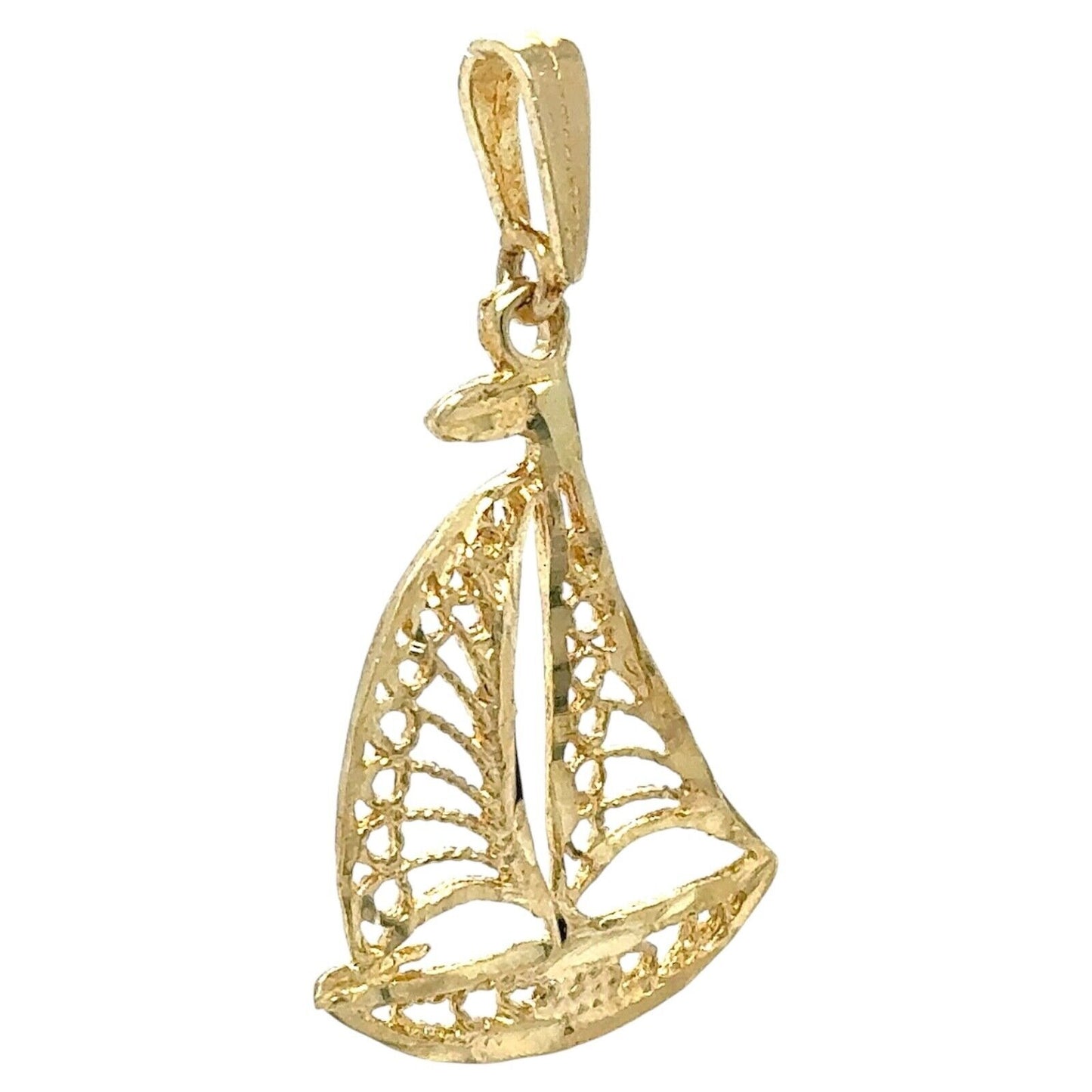 Sailboat 14K Yellow Gold Pendant Nautical Jewelry 1.9g