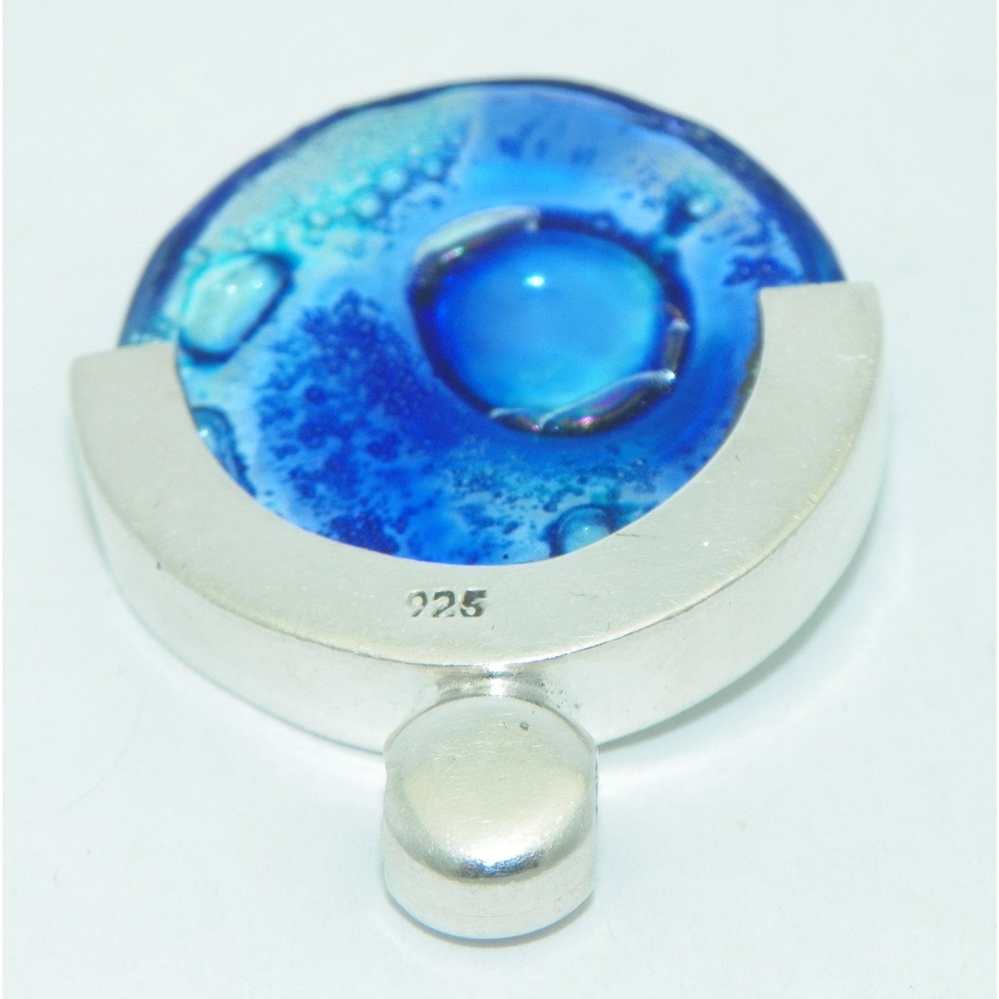 Sterling Silver & Blue Glass Pendant With Abstract Design