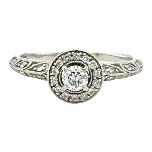 1/3ctw Diamond Halo Vintage Style 14k White Gold Engagement Ring 2g Size 6.25