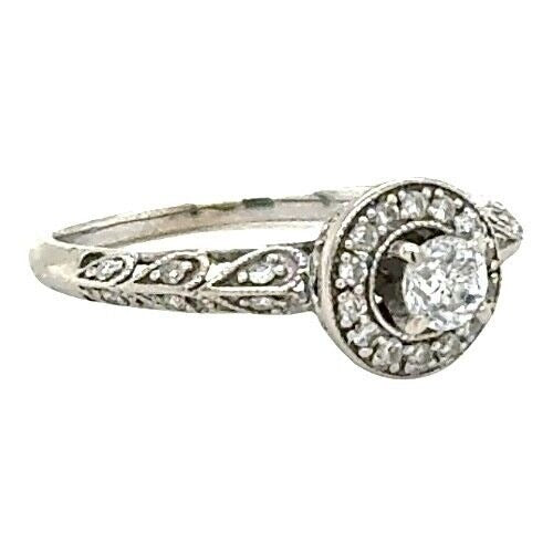 1/3ctw Diamond Halo Vintage Style 14k White Gold Engagement Ring 2g Size 6.25