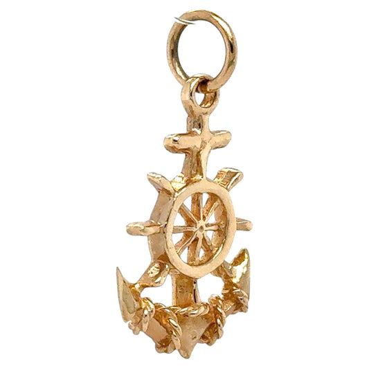 Anchor with Wheel 14k Yellow Gold Pendant Charm 1.8g