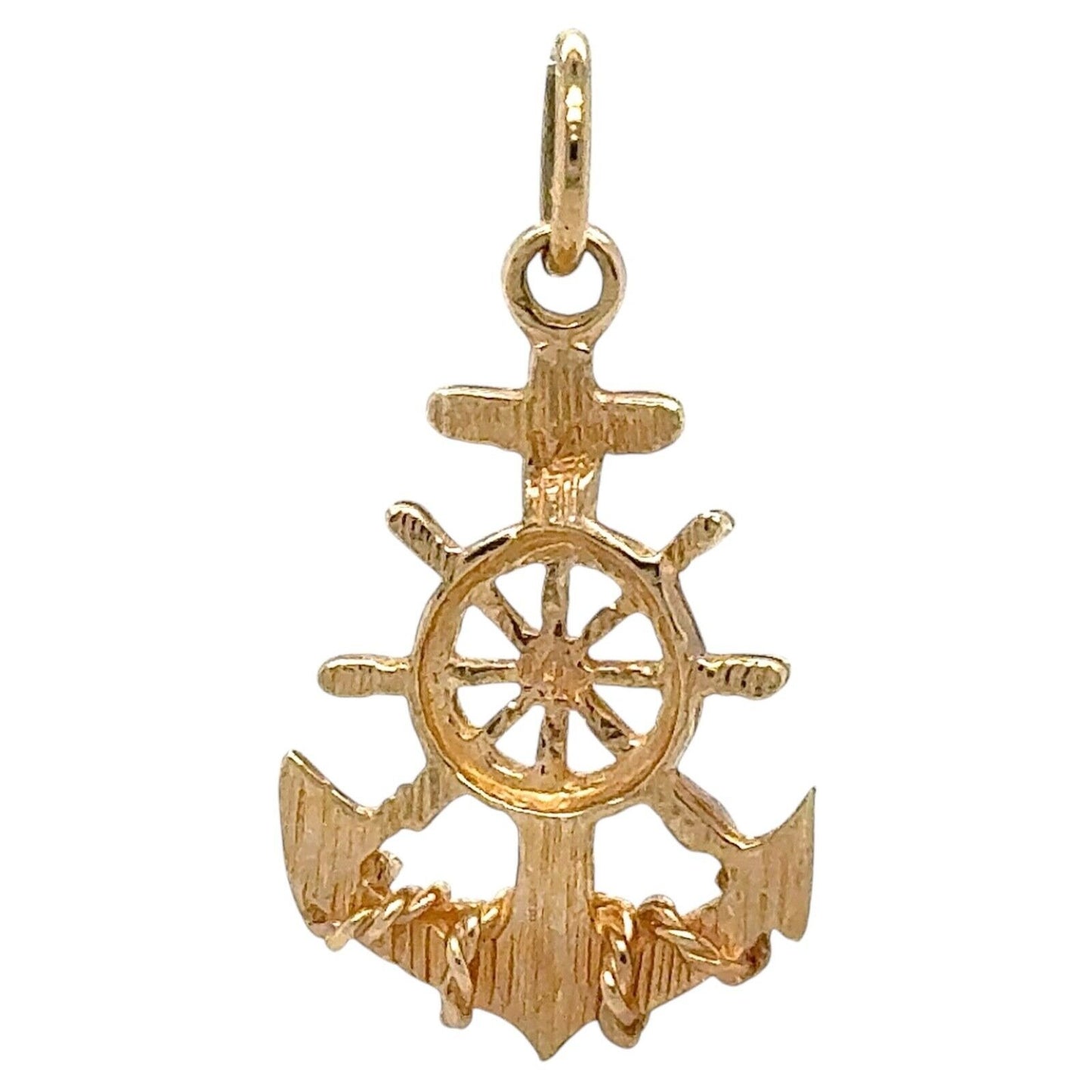 Anchor with Wheel 14k Yellow Gold Pendant Charm 1.8g