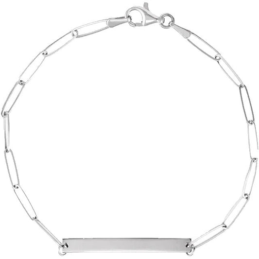 Sterling Silver Paperclip Bracelet 7 inch with Bar ID Bracelet