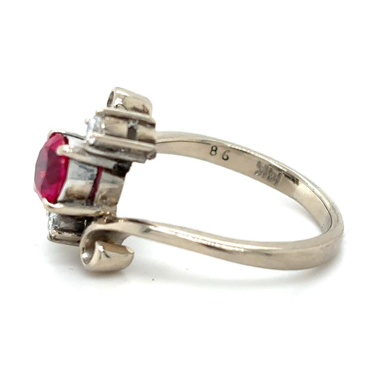 Imitation Birthstone Ruby & Real Diamond Ring 14k White Gold 5g Size 6