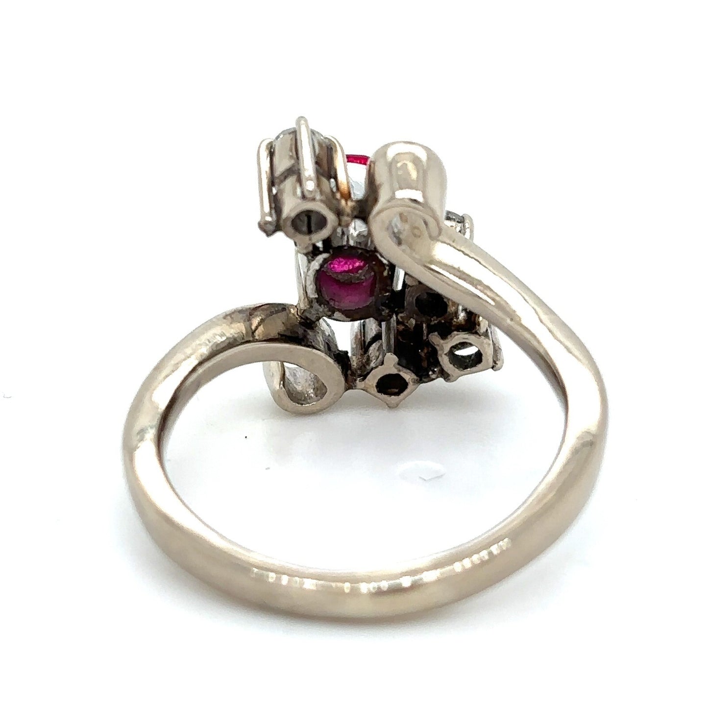Imitation Birthstone Ruby & Real Diamond Ring 14k White Gold 5g Size 6