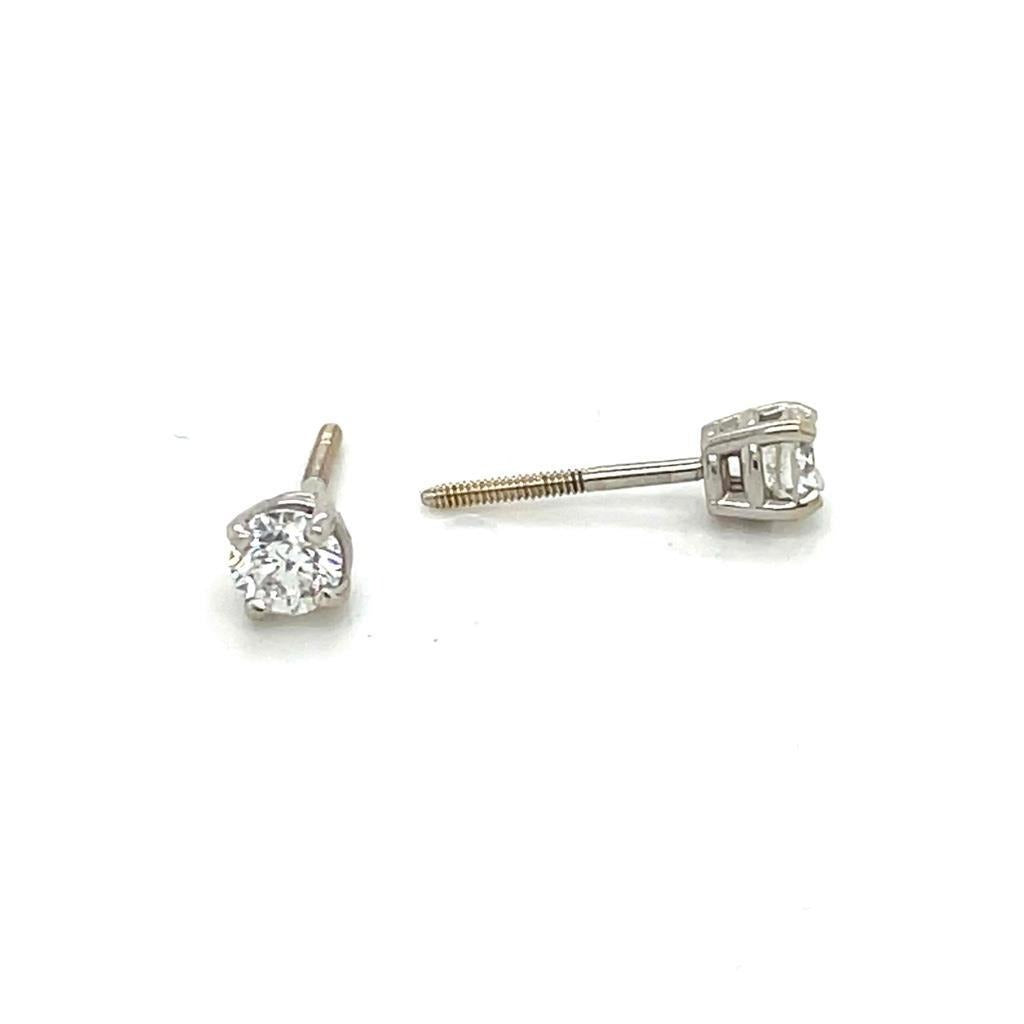 1/2 Ctw Diamond Stud Earrings Real Solid 18k White Gold With 14k Backs 1.0g Clarity SI 2-3