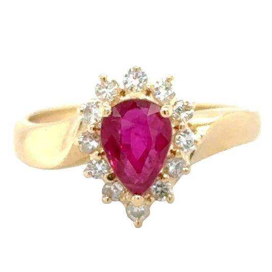 3/4ct Created Ruby With 1/4ctw Diamond 14k Yellow Gold Ring 3.2g Size 6.25