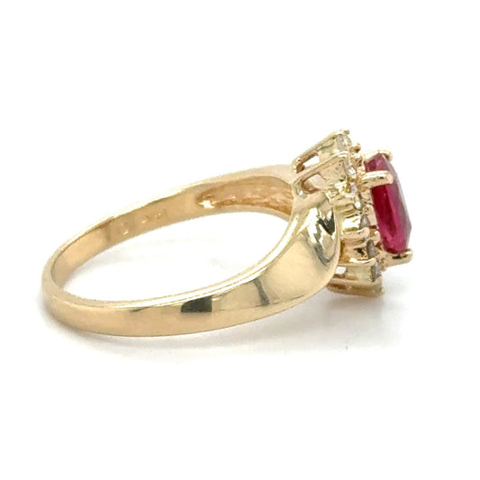 3/4ct Created Ruby With 1/4ctw Diamond 14k Yellow Gold Ring 3.2g Size 6.25