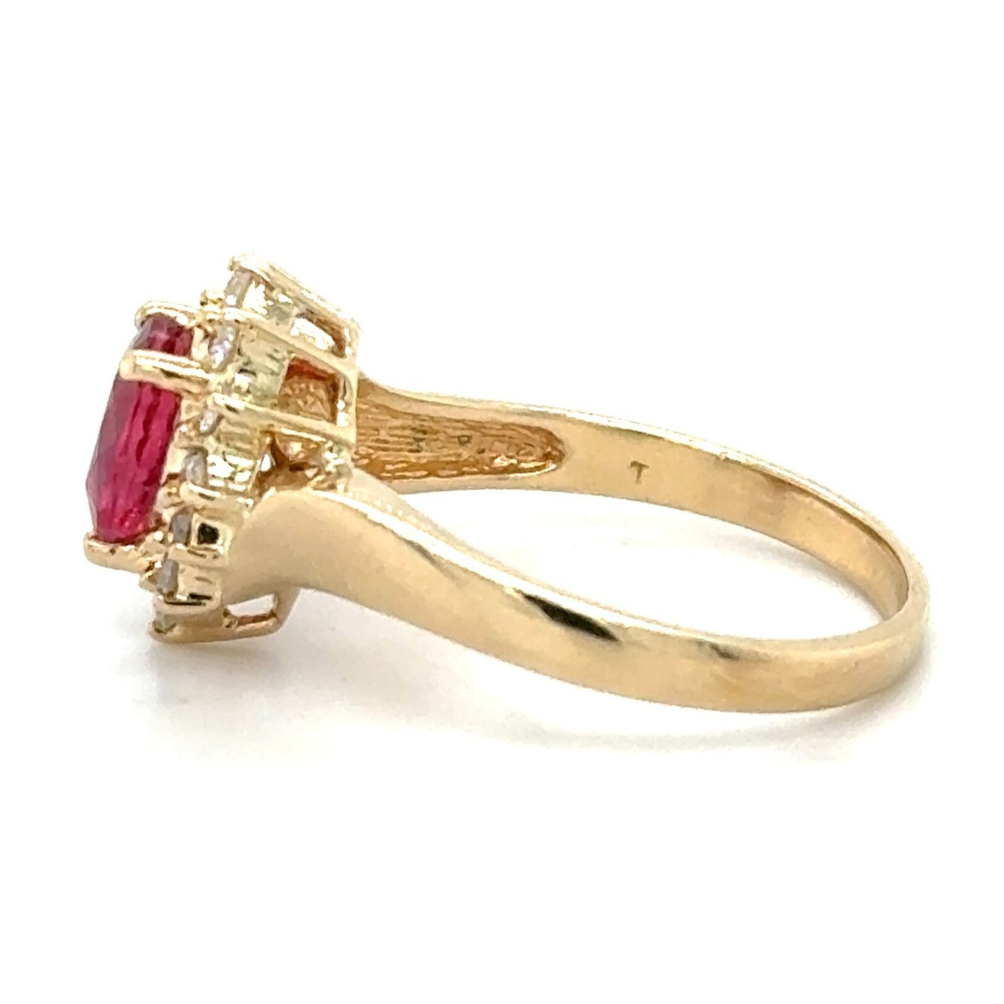 3/4ct Created Ruby With 1/4ctw Diamond 14k Yellow Gold Ring 3.2g Size 6.25