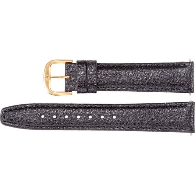 Men's 20mm Long Black Leather Textured Calf Semi-Padded Watch Strap Band