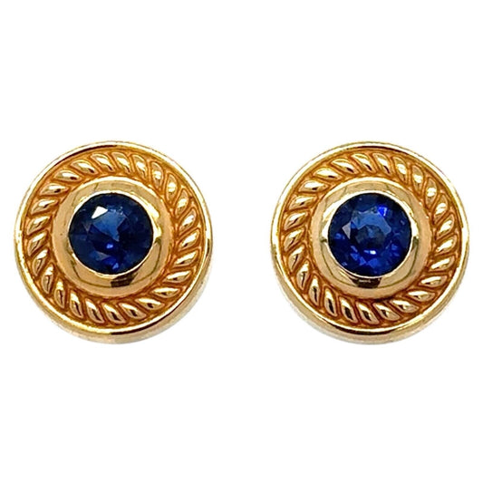 Created Blue Sapphire Pendant 17in Necklace & Earrings Set 14k Yellow Gold 14.1g