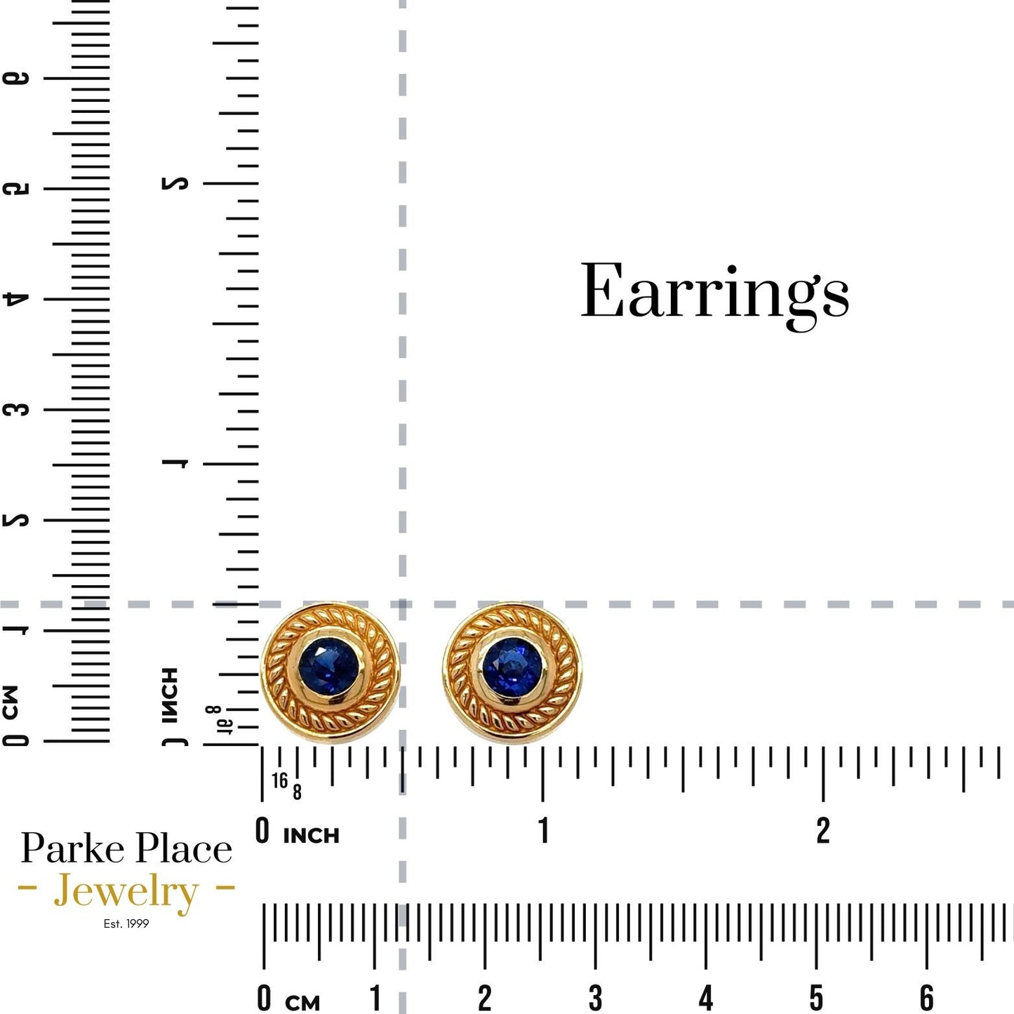 Created Blue Sapphire Pendant 17in Necklace & Earrings Set 14k Yellow Gold 14.1g