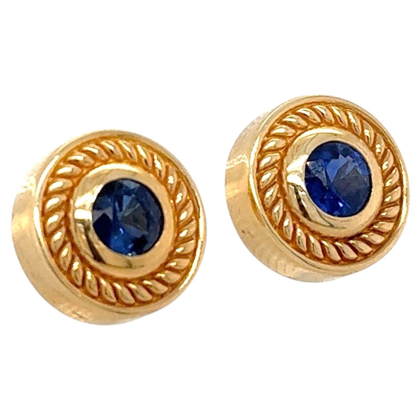 Created Blue Sapphire Pendant 17in Necklace & Earrings Set 14k Yellow Gold 14.1g