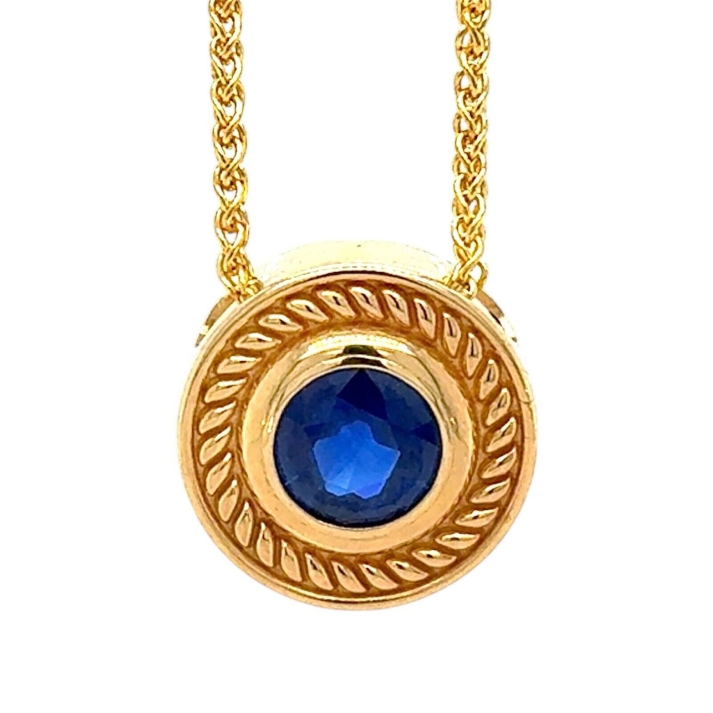 Created Blue Sapphire Pendant 17in Necklace & Earrings Set 14k Yellow Gold 14.1g