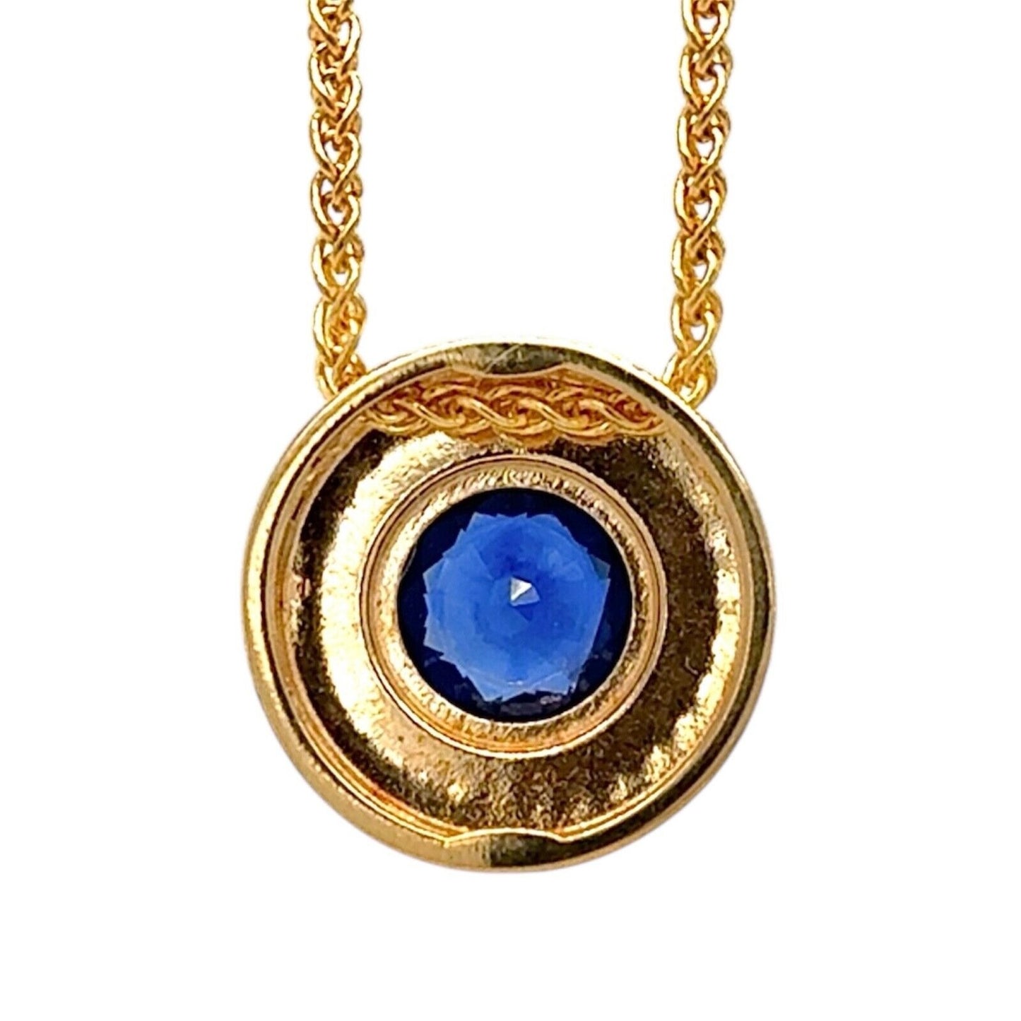 Created Blue Sapphire Pendant 17in Necklace & Earrings Set 14k Yellow Gold 14.1g
