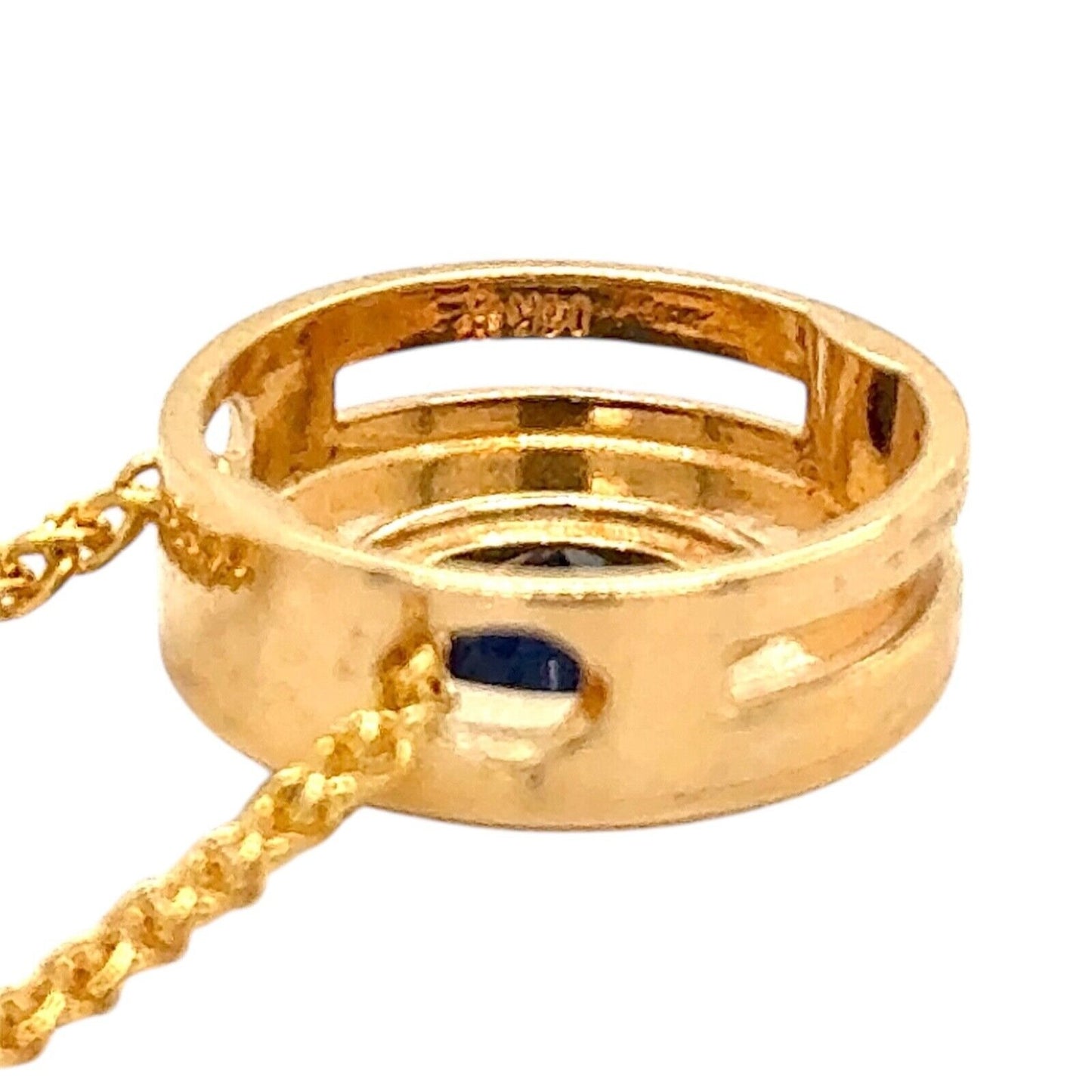 Created Blue Sapphire Pendant 17in Necklace & Earrings Set 14k Yellow Gold 14.1g