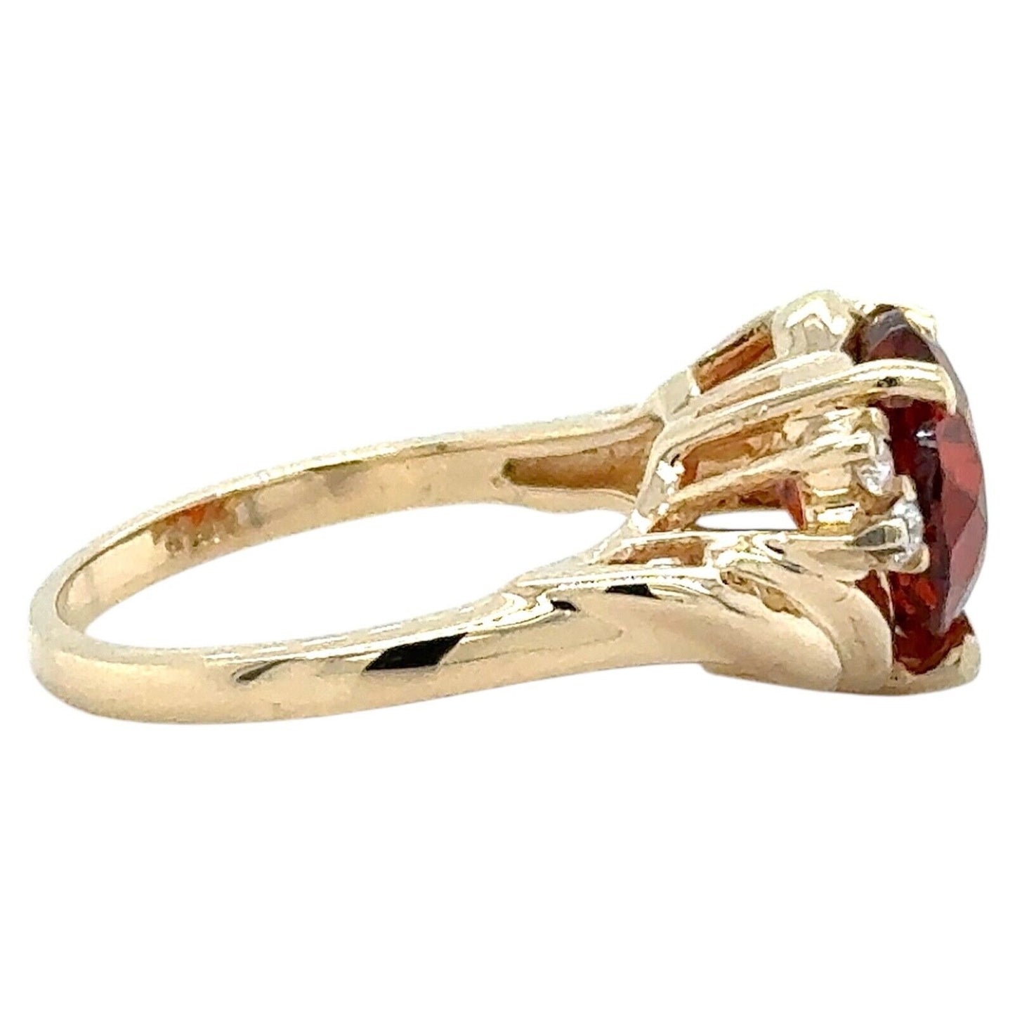 Heart Spessartite Garnet with Diamond Accents 14k Yellow Gold Ring 5.4g Size 7