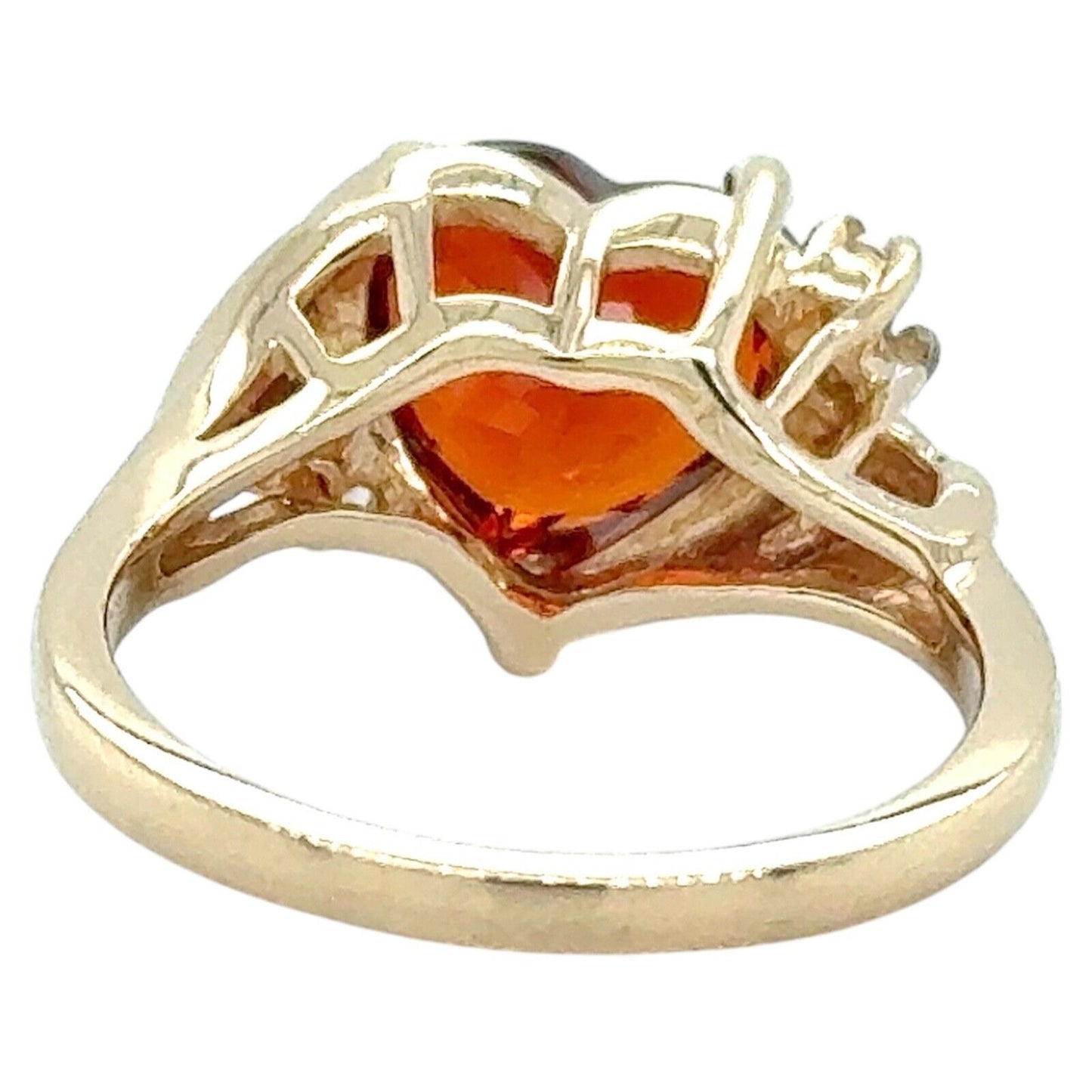 Heart Spessartite Garnet with Diamond Accents 14k Yellow Gold Ring 5.4g Size 7
