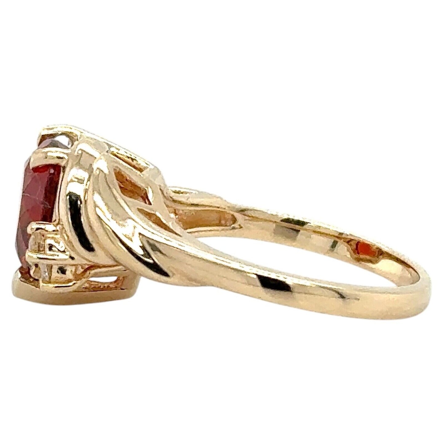 Heart Spessartite Garnet with Diamond Accents 14k Yellow Gold Ring 5.4g Size 7