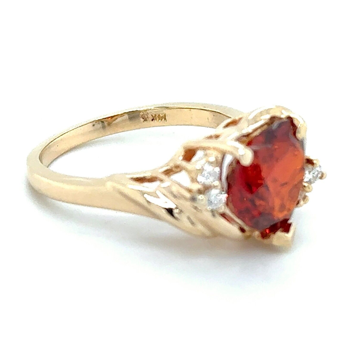 Heart Spessartite Garnet with Diamond Accents 14k Yellow Gold Ring 5.4g Size 7