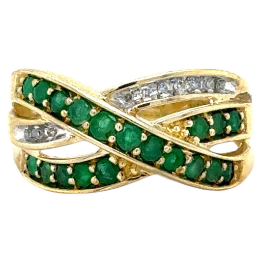 Emerald and Diamond 10k Yellow Gold Ring 3g Size 7