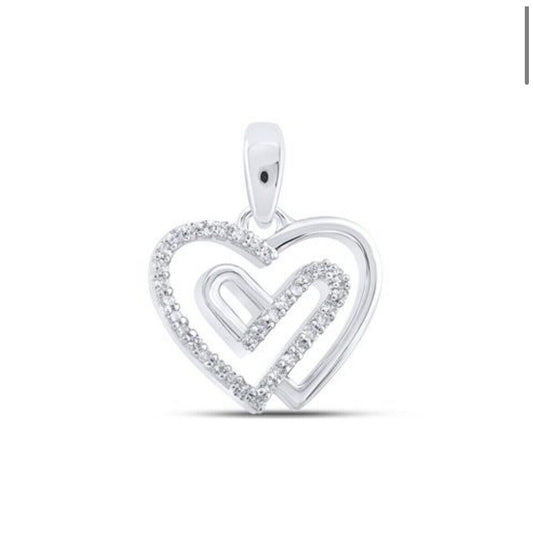 10K White Gold Diamond Heart Pendant 1/12 CTW
