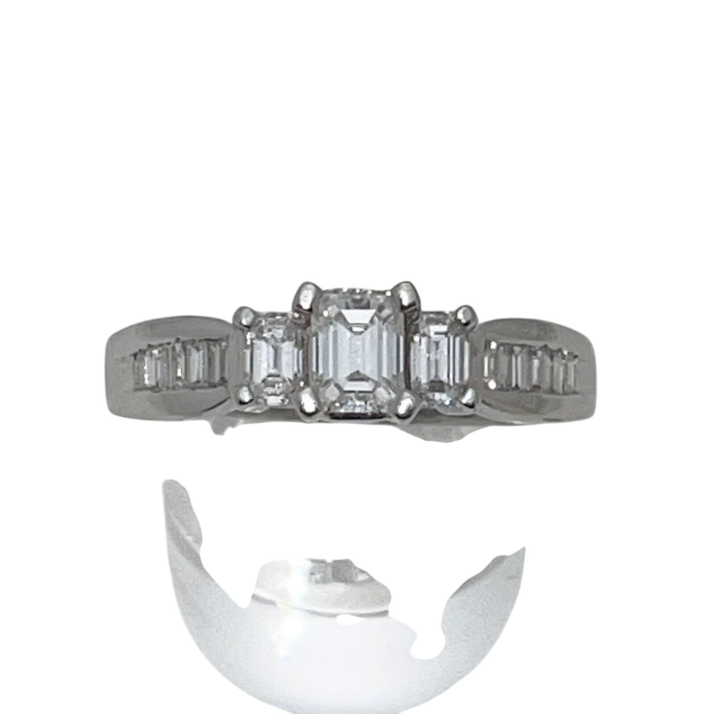 Exquisite 1.25 TCW Diamond Engagement Ring In Solid Platinum Emerald Cut Solitaire With Accents Size 9.75 8.1 g VVS Clarity G-H Color