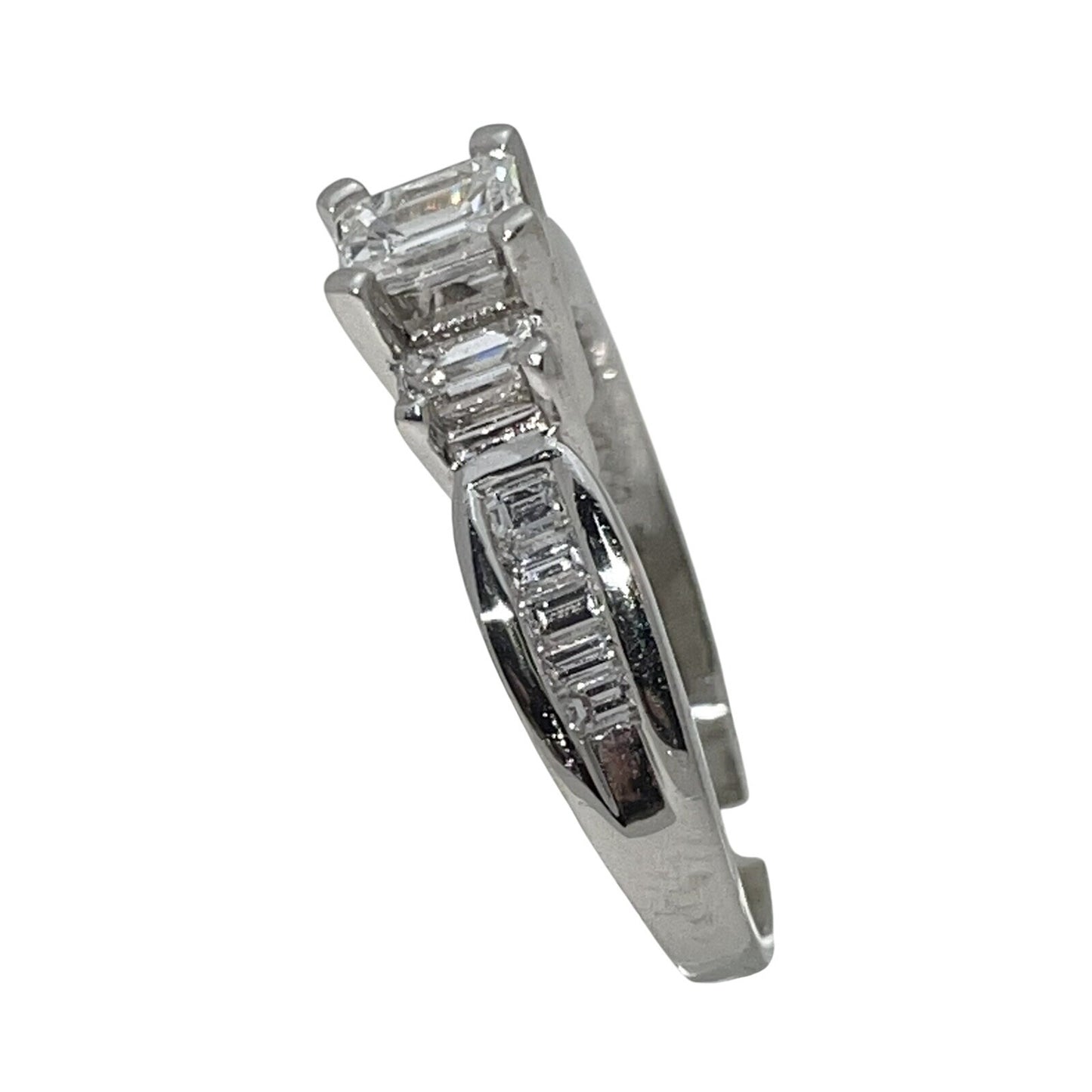 Exquisite 1.25 TCW Diamond Engagement Ring In Solid Platinum Emerald Cut Solitaire With Accents Size 9.75 8.1 g VVS Clarity G-H Color