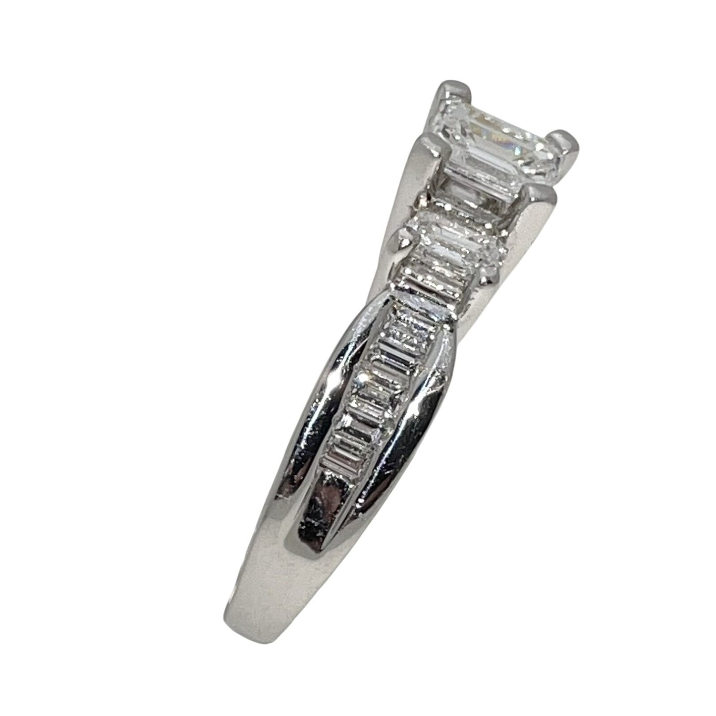 Exquisite 1.25 TCW Diamond Engagement Ring In Solid Platinum Emerald Cut Solitaire With Accents Size 9.75 8.1 g VVS Clarity G-H Color