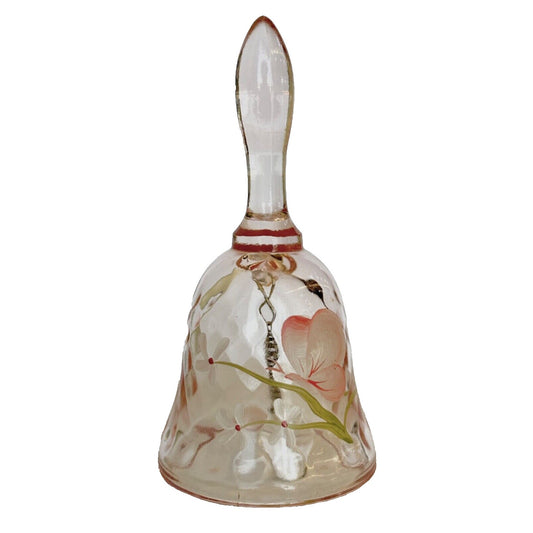 Fenton Pink Bell Hand painted Pink Butterfly with White Floral and Signed