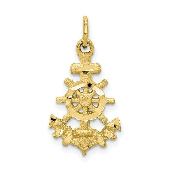 10k Diamond-cut Anchor with Wheel Charm Pendant