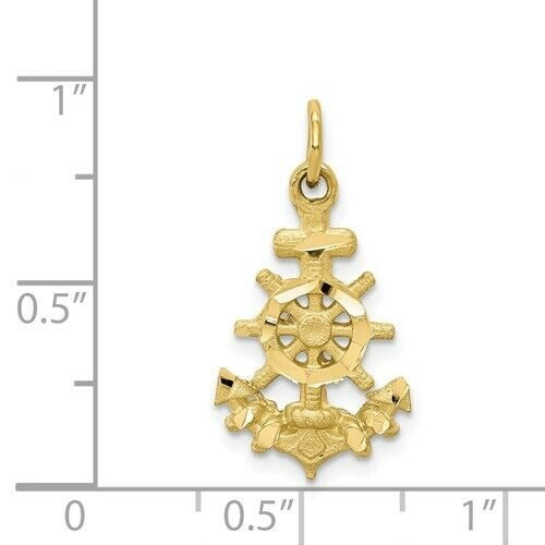 10k Diamond-cut Anchor with Wheel Charm Pendant