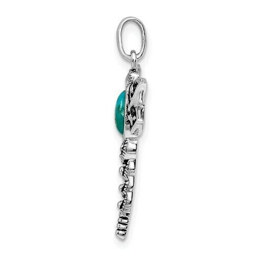 Sterling Silver Rhodium Oxidized Dragonfly Pendant With Recon Turquoise & Marcasite Gemstones