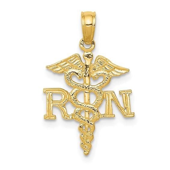 Caduceus RN Medical Symbol Pendant REAL Solid 14k Yellow Gold