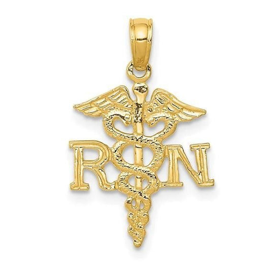 Caduceus RN Medical Symbol Pendant REAL Solid 14k Yellow Gold