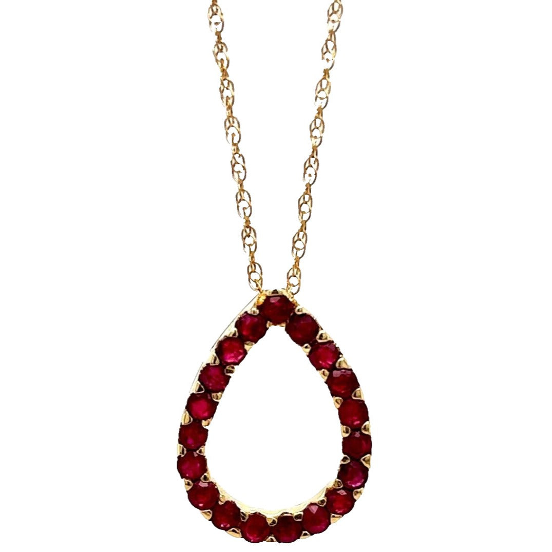 14K Yellow Gold Ruby Teardrop Necklace 18.5 Inch Chain 3.1g