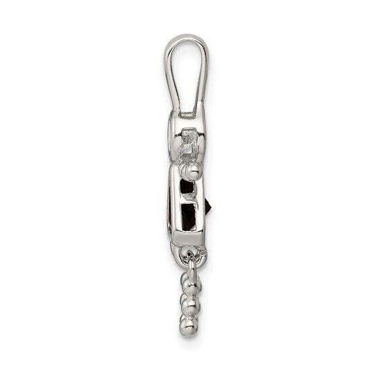 Sterling Silver Rhodium-plated CZ and Birthstone Red January Glass Girl Pendant
