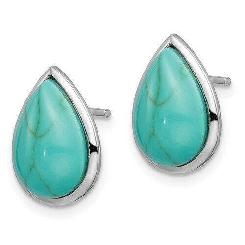 Sterling Silver Rhodium-Plated Teardrop Earrings With Imitation Turquoise Gemstones