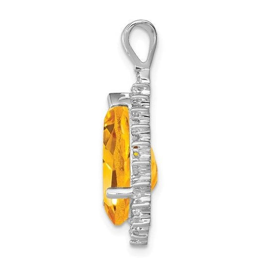 Pear-Shaped Citrine & Diamond Sterling Silver